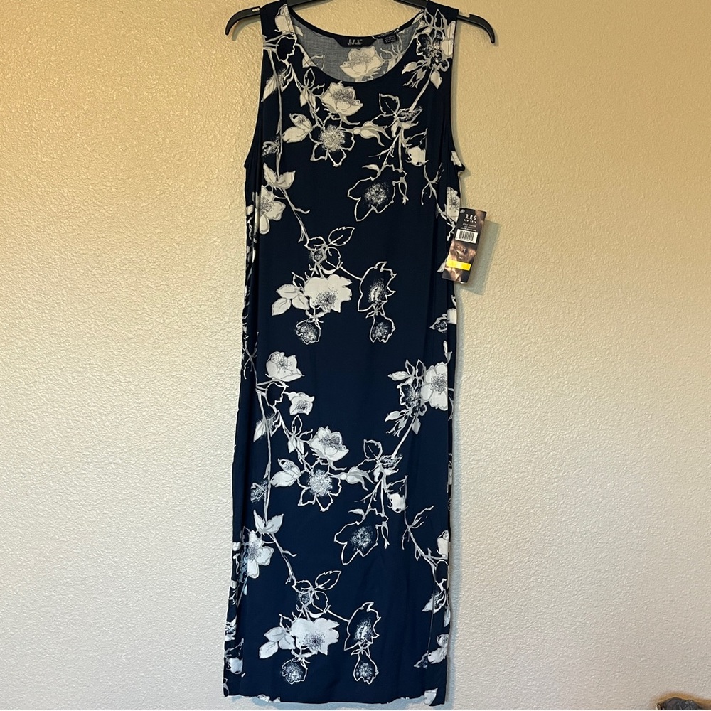 D.P.S. New York Vintage M Navy w/ White Floral Pattern Sleeveless Dress